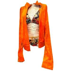 BCBGMAXAZRIA Orange Velour Zip Front Jacket size Large